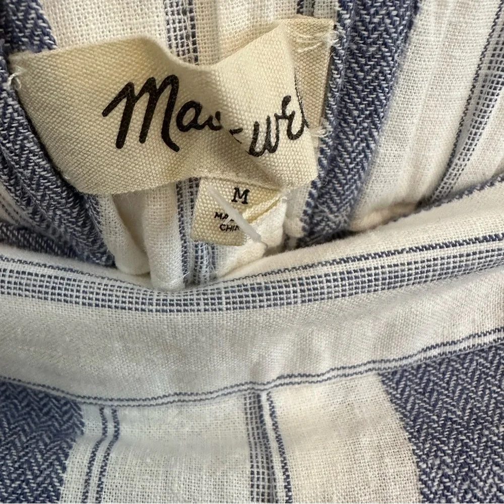 Madewell Huston Linen Blend Stripe Pull On Crop Pant Blue/White Size Med… - Picture 6 of 16